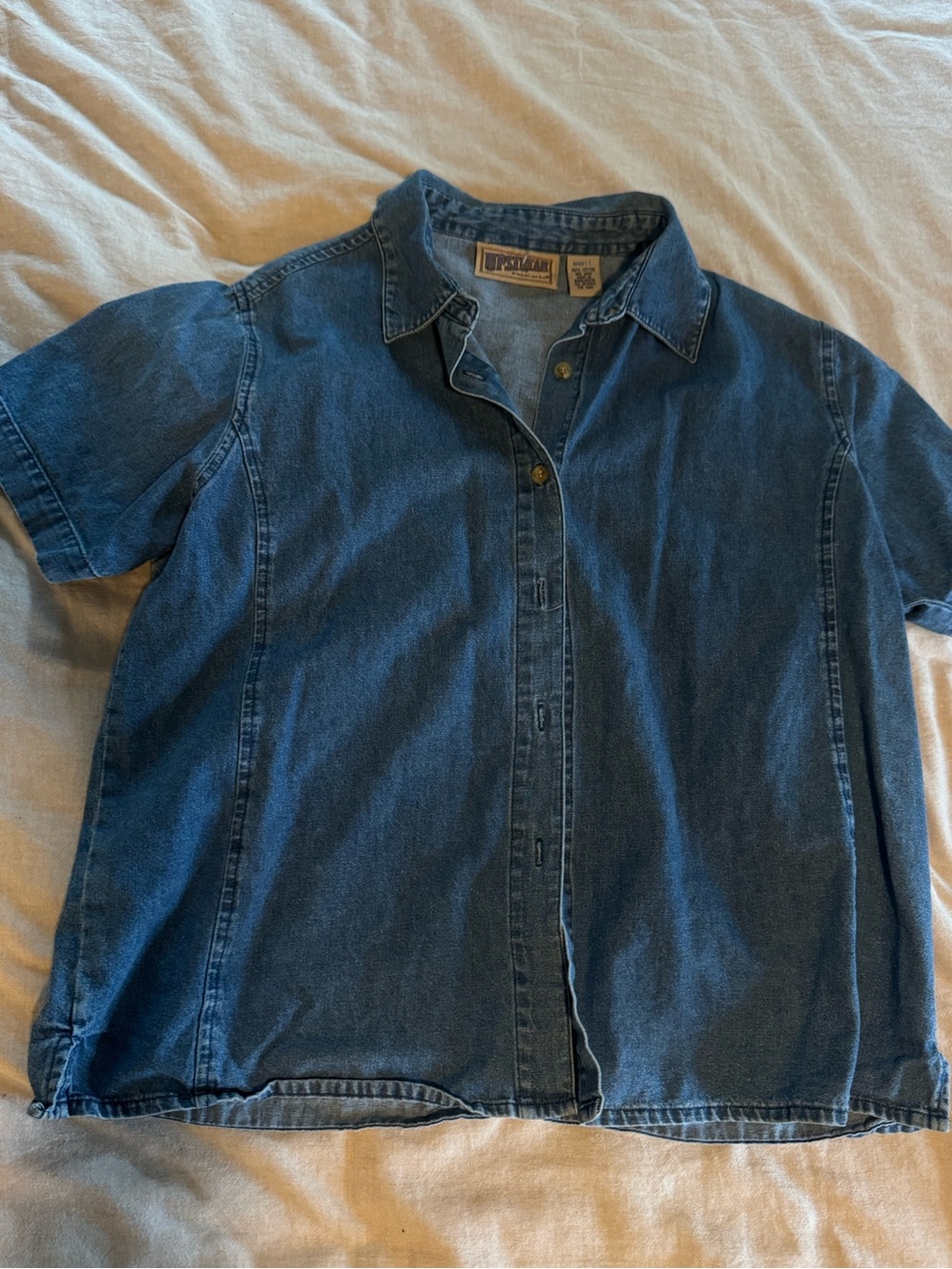 Denim Short-Sleeve Shirt - Blue